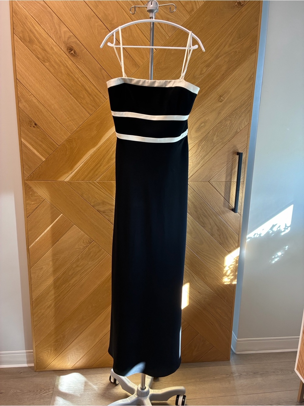 Ann Taylor Black Strapless Gown with Cream Bands
